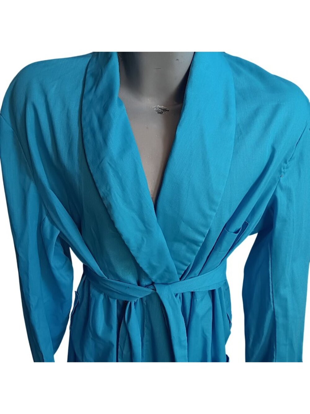 Towncraft Mens Bath Robe Large Vintage 70's Turquoise Penneys Belted Dacron Mod